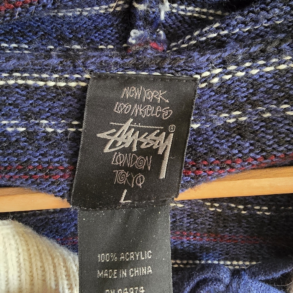 Stussy Hooded Cardigan Poncho Beaded Open Front Womens Large - Picture 9 of 13